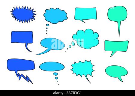 Comunicazione Cartoon fumetti set. Chat e pensiero illustrazione collezione. Illustrazione Vettoriale