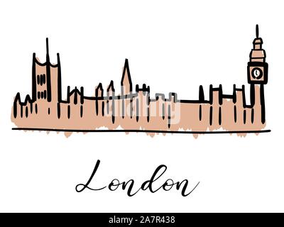 Londra Palazzo di Westminster e il Big Ben - disegnato a mano il logo Symbol design. La grafica vettoriale. Illustrazione Vettoriale