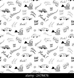 Kids lenzuolo design - seamless disegno auto texture. Illustrazione Vettoriale