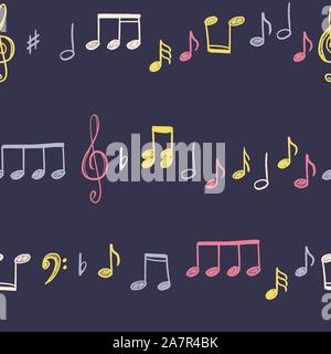 Note musicali e clefs seamless pattern - vettore musicale colorate texture. Illustrazione Vettoriale