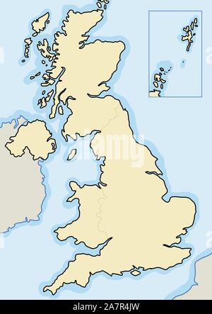 Regno Unito mappa vuota vettore - copyspace di notizie. Illustrazione Vettoriale