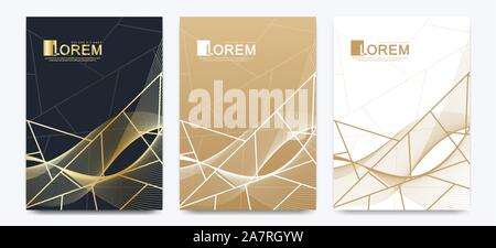 Moderno modello di vettore di invito a nozze carte con marmo texture di sfondo e golden linee geometriche in formato A4 Illustrazione Vettoriale