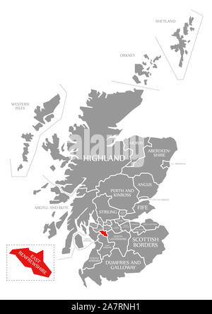 East Renfrewshire evidenziata in rosso nella mappa della Scozia UK Foto Stock