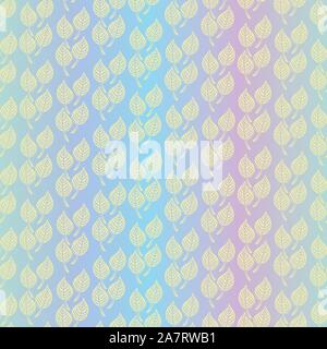 Seamless vecctor pattern con foglie verticali su strisce di un pastello sfondo arcobaleno Illustrazione Vettoriale
