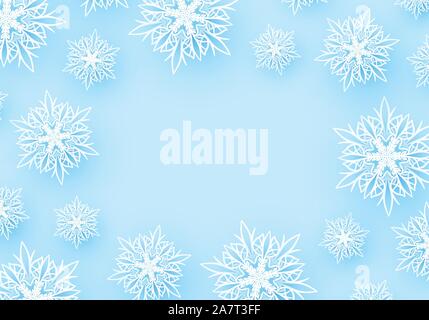 Inverno sfondo con fiocchi di neve di carta. Illustrazione Vettoriale