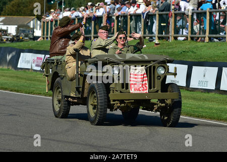 Jeep Willys, D-Day commemorazione, settantacinquesimo anniversario dello sbarco in Normandia, seconda guerra mondiale, veicoli militari, Goodwood 2019, Settembre 201 Foto Stock