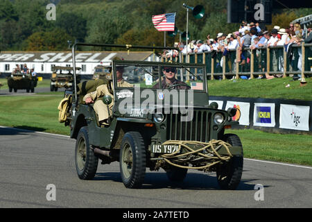 Jeep Willys, D-Day commemorazione, settantacinquesimo anniversario dello sbarco in Normandia, seconda guerra mondiale, veicoli militari, Goodwood 2019, Settembre 201 Foto Stock