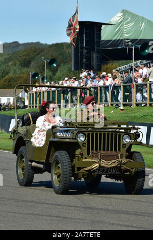 Jeep Willys, D-Day commemorazione, settantacinquesimo anniversario dello sbarco in Normandia, seconda guerra mondiale, veicoli militari, Goodwood 2019, Settembre 201 Foto Stock