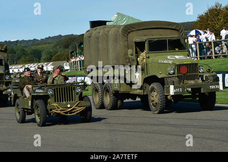 Jeep Willys, D-Day commemorazione, settantacinquesimo anniversario dello sbarco in Normandia, seconda guerra mondiale, veicoli militari, Goodwood 2019, Settembre 201 Foto Stock