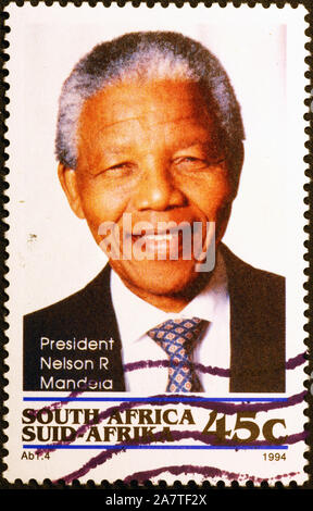 Nelson Mandela sulla South African francobollo Foto Stock