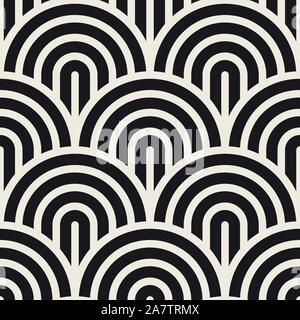 Vector seamless pattern. Concentrici cerchi in grassetto. Geometrico ornamento striato. Linee rotonde sfondo. Illustrazione Vettoriale