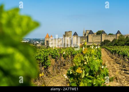 Carcassonne è uno d'Europa più conservati fortezza medievale città e è stato elencato nell'UNESCO nel 1997. Foto Stock