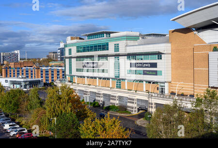 Vista aerea di parte del Westquay Shopping Center tra cui John Lewis unità di vendita al dettaglio, il centro città di Southampton, Southampton, Hampshire, Inghilterra, Regno Unito Foto Stock