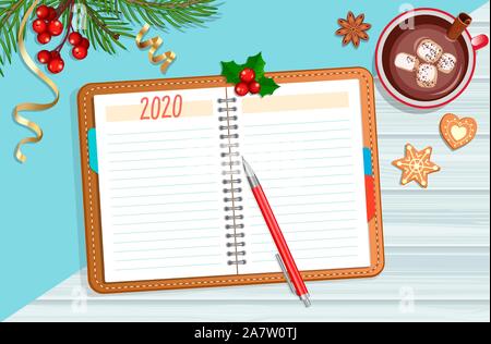 Programmazione ANNO 2020 con accessori di natale. Illustrazione Vettoriale