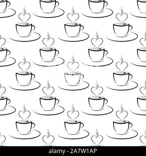 Modello senza soluzione di continuità con la tazza di caffè e i chicchi di caffè. La soluzione ideale per i tessili, l'imballaggio, carta stampa, Sfondi Sfondi e texture. Illustrazione Vettoriale