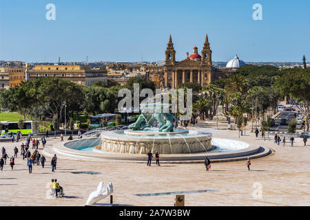 Foto di Fontana del Tritone a La Valletta, Malta. Foto Stock