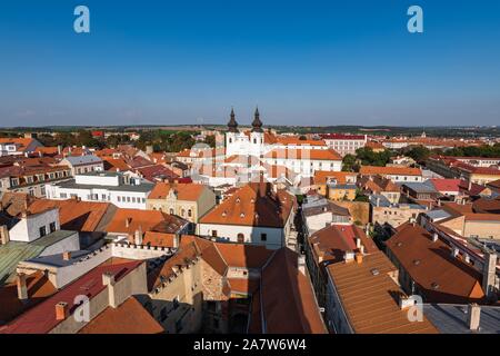 Vista del centro della città di Znojmo dalla torre del Palazzo Comunale Foto Stock