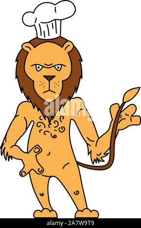 Carino illustrazione vettoriale di un chef di cucina lion in stile cartoon Illustrazione Vettoriale