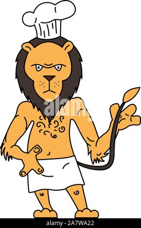 Carino illustrazione vettoriale di un chef di cucina lion in stile cartoon Illustrazione Vettoriale