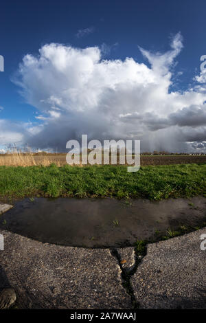 Drammatica ultra grandangolo immagine di un tipico aprile doccia nei Paesi Bassi Foto Stock