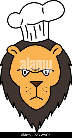 Carino illustrazione vettoriale di un chef di cucina lion in stile cartoon Illustrazione Vettoriale