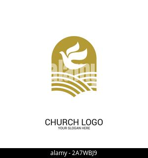 Logo della chiesa. Simboli cristiani. Simbolo di piccione Illustrazione Vettoriale