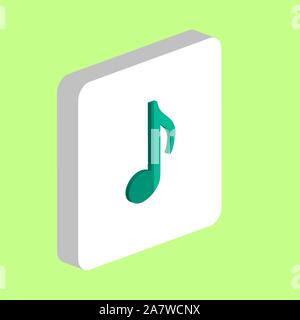 Nota musicale vettore semplice icona. Immagine che mostra il simbolo del modello di progettazione per il web mobile elemento di interfaccia utente. Colori perfetti pittogramma isometrica su 3d quadrato bianco. Mu Illustrazione Vettoriale