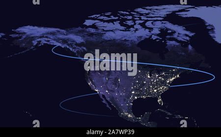 Concetto di connettività con la comunicazione in tutto il nord del continente americano visto dallo spazio - contiene elementi arredate dalla NASA Foto Stock