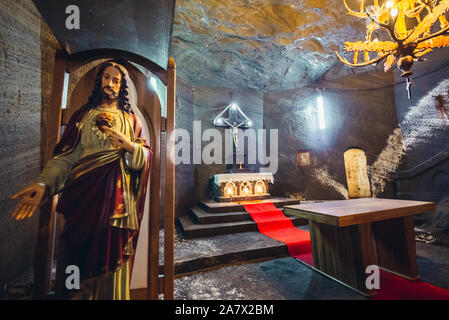 Cattolica romana di Santa Barbara nella miniera di sale di Cacica (Polacco Kaczyka) villaggio situato nella contea di Suceava, Bukovina regione in Romania Foto Stock