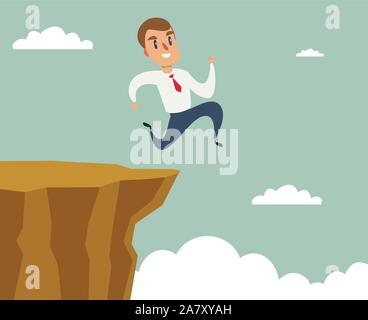 Imprenditore correre e saltare su di una scogliera gap al successo, superare le difficoltà, la concezione di business Illustrazione Vettoriale