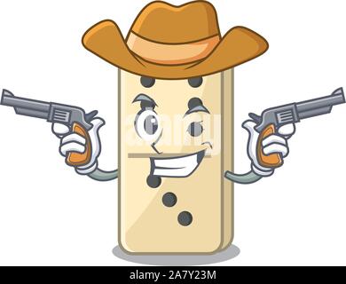 Cartoon di domino sul carattere simpatico cowboy ripiani Illustrazione Vettoriale
