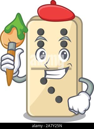 Cartoon domino pittore sul carattere carino ripiani Illustrazione Vettoriale