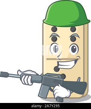 Cartoon di domino su esercito carattere carino ripiani Illustrazione Vettoriale