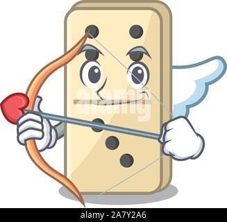 Domino di cartone animato Cupido sul carattere carino ripiani Illustrazione Vettoriale