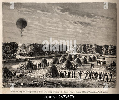 Ballon du siege de Paris passant au dessus d'onu prussien camp ( 14 octobre 1870), rotocalcografia d'apres onu dessin de Albert Tissandier illustrant une etude Foto Stock