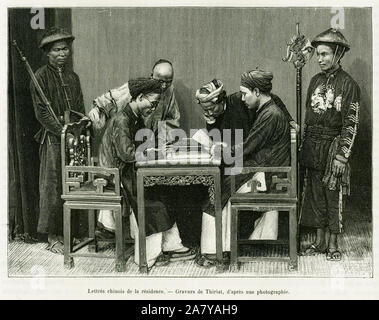 Lettres chinois de la residence francaise a Hanoi. Il rotocalco de Thiriat, d'apres une photographie, pour illustrer le recit Trente mois au Tonkin en 1884 Foto Stock