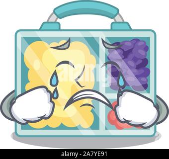 Sorridente scatola di pranzo forma carattere pianto isolato Illustrazione Vettoriale