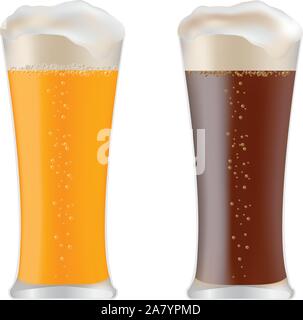 Due bicchieri con il buio e la luce vettore di birra Illustrazione Vettoriale