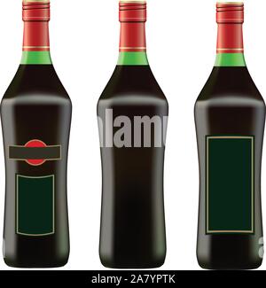 Verde bottiglia di martini rosso su sfondo bianco vettore Illustrazione Vettoriale