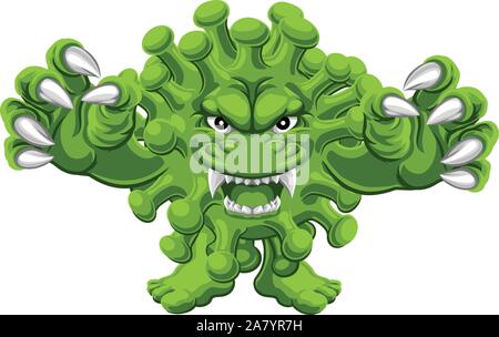 Batteri Virus male Microbe Monster Cartoon Illustrazione Vettoriale