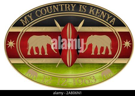 La bandiera del Kenya con golden elephant head Foto Stock