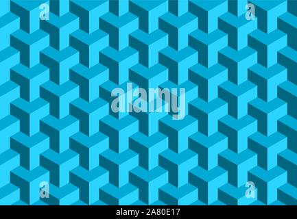 Blue geometrica cubo seamless pattern. Forme isometriche sfondo astratto. 3D wallpaper, sullo sfondo. Web e mobile modello di interfaccia. Vettore alla moda Illustrazione Vettoriale