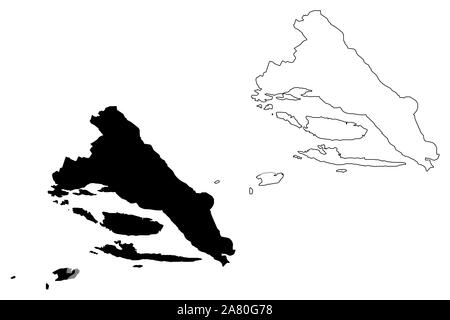 Split-Dalmatia County (contee della Croazia, Repubblica di Croazia) Mappa illustrazione vettoriale, scribble schizzo Split Dalmazia (Brazza e Hvar isola) mappa Illustrazione Vettoriale