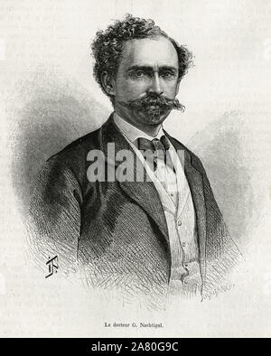 Portrait de l'auteur: le docteur Gustave Nachtigal (1834-1885) explorateur allemand et chirurgien de l'Armée, rotocalcografia d'apres onu dessin de Yvan Pranis Foto Stock