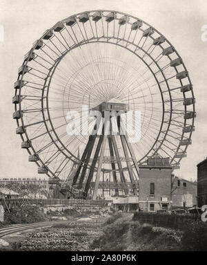 Da "L'Album descrittivo di Londra' da George H Birch 1896 - Estratto testo : ' la ruota a Earl's Court.-questa gigantesca ruota, che forma un tale oggetto protninent nel paesaggio ovunque a ovest di Londra, è ampiamente frequentato dal pubblico durante le esposizioni di Earls Court e poco importa se si tratta di un indiano o coloniale, o South African mostra, la grande ruota ha sempre la sua folla di avventori che amano sperimentare l'esaltante effetti di una salita nell'aria, meno i pericoli che frequentano un palloncino e la probabilità di fare una salita piuttosto maggiore di ori Foto Stock