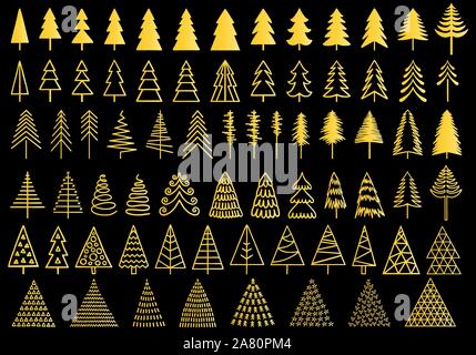 72 Natale alberi d'oro per le moderne schede, set di vettore di elementi di design Illustrazione Vettoriale