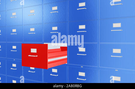 3D illustrazione Filing cabinet con apertura cassetto rosso Foto Stock