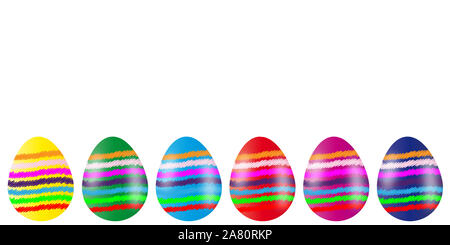 Coloratissimo uovo di Pasqua con il pattern e strisce banner isolato su bianco Foto Stock
