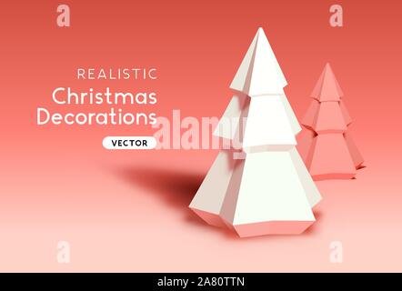 Un realistico carta vettoriale 3D Albero di natale oggetto. Illustrazione Vettoriale