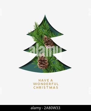 Un festoso albero di natale illustrazione vettoriale con rami di pino. Illustrazione Vettoriale